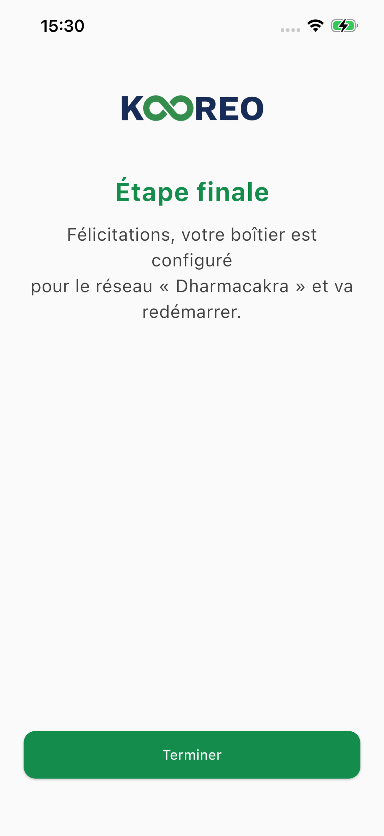Ecran Felicitations KOOREO Connect